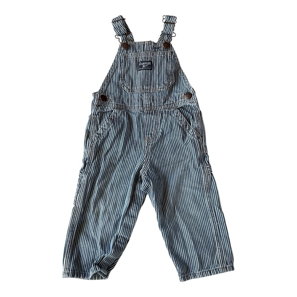 💙 OshKosh B’gosh Striped Denim Overalls – Size 18 Months (100% Cotton)